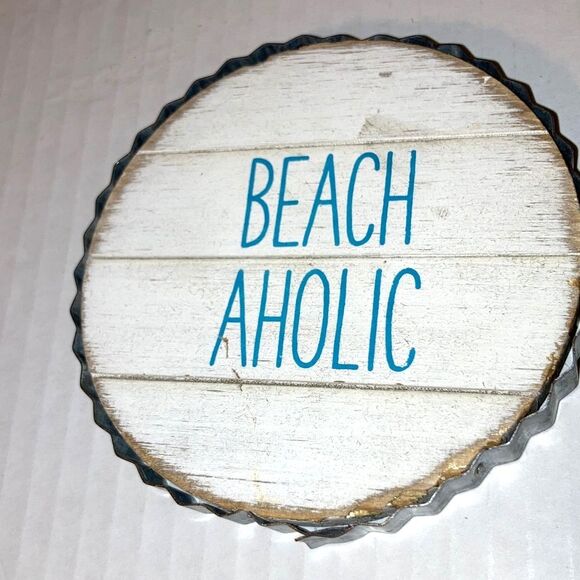 MUD PIE Drink Coaster Beach Coastal Nautical Theme Shiplap Metal Rim Gift Set - Picture 5 of 12